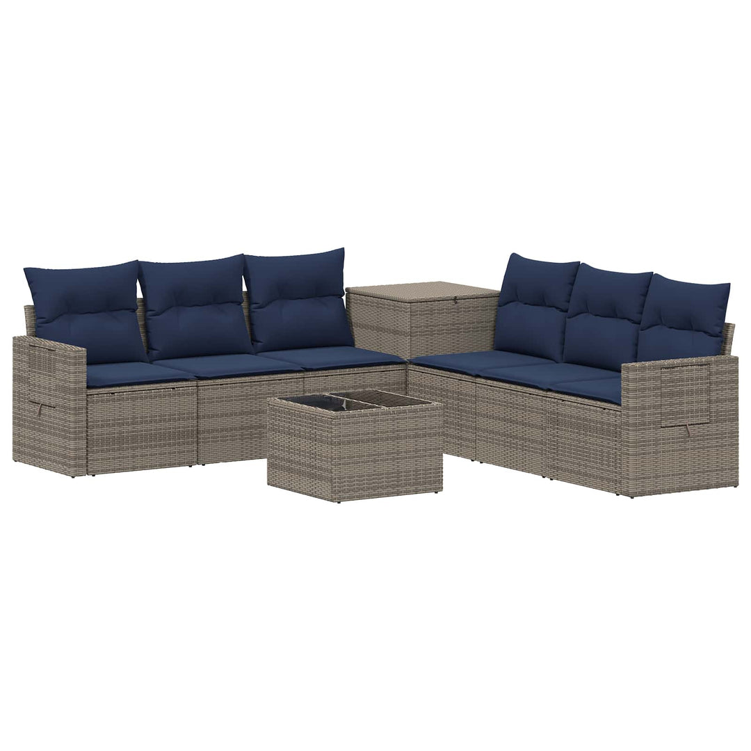 Sofa Sæt 8 stk. Grå og Marineblå Poly Rattan og Stål