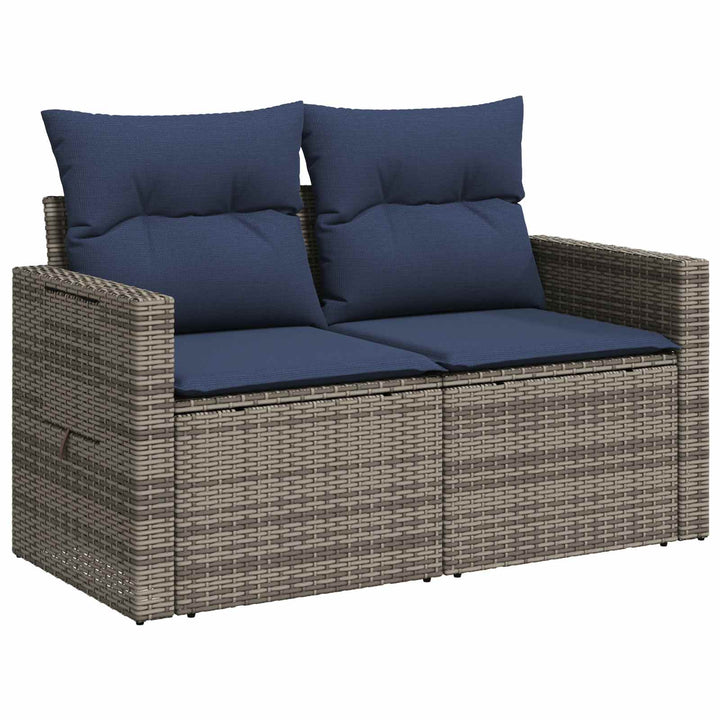 Sofa Sæt 8 stk. Grå og Marineblå Poly Rattan og Stål