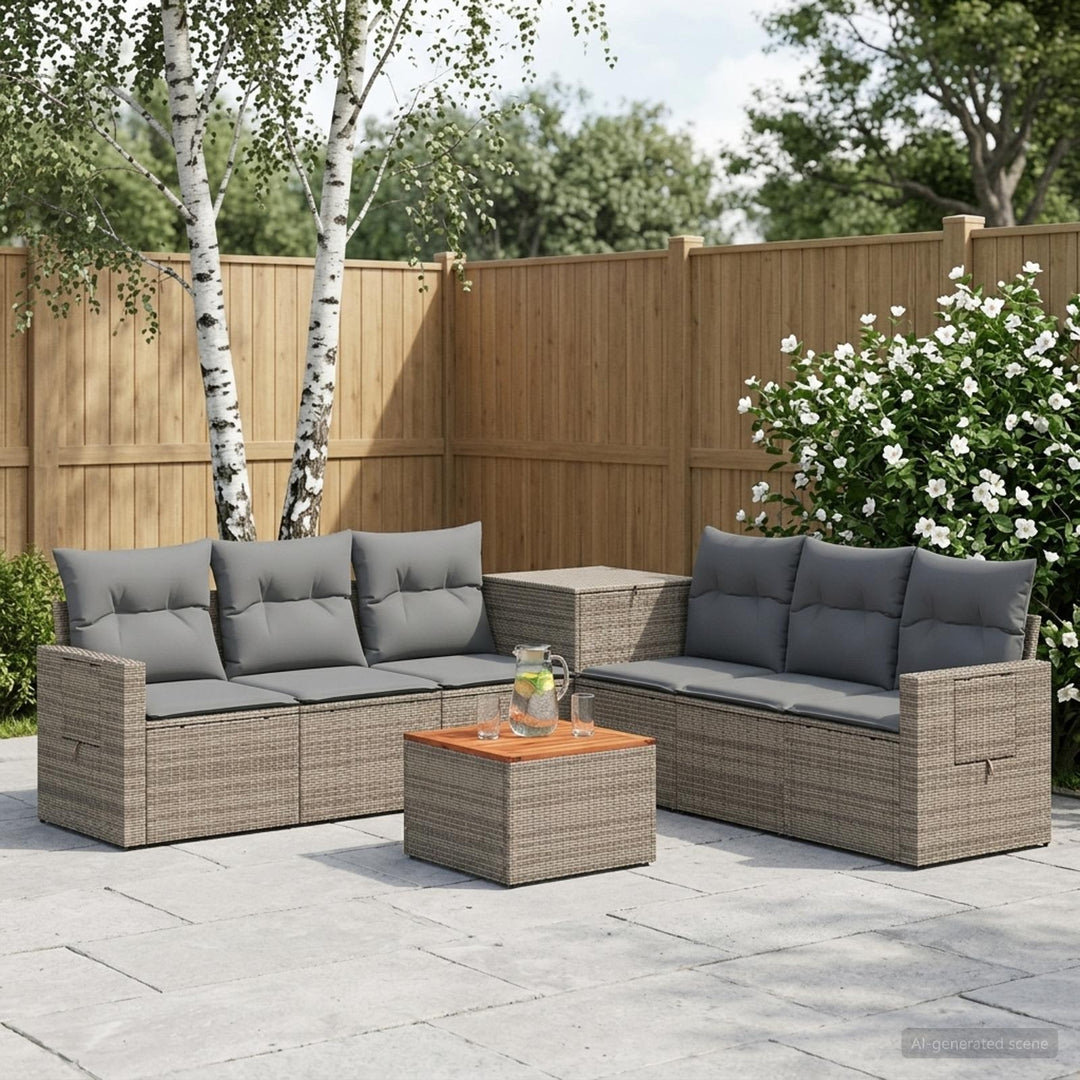 Sofa Sæt 8 stk. Grå og Mørkegrå Poly Rattan og Stål