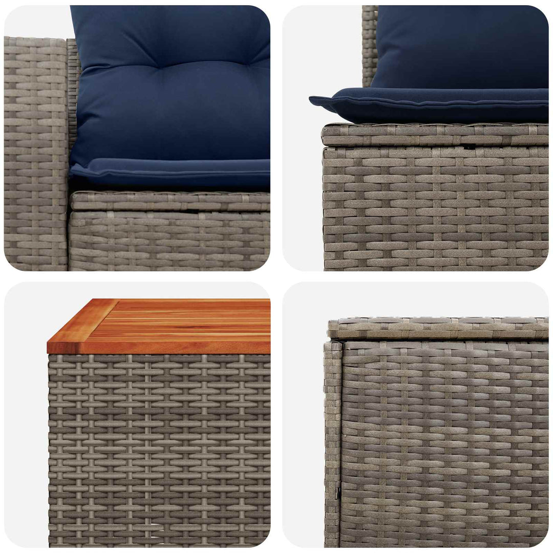 Sofa Sæt 8 stk. Grå og Marineblå Poly Rattan og Stål