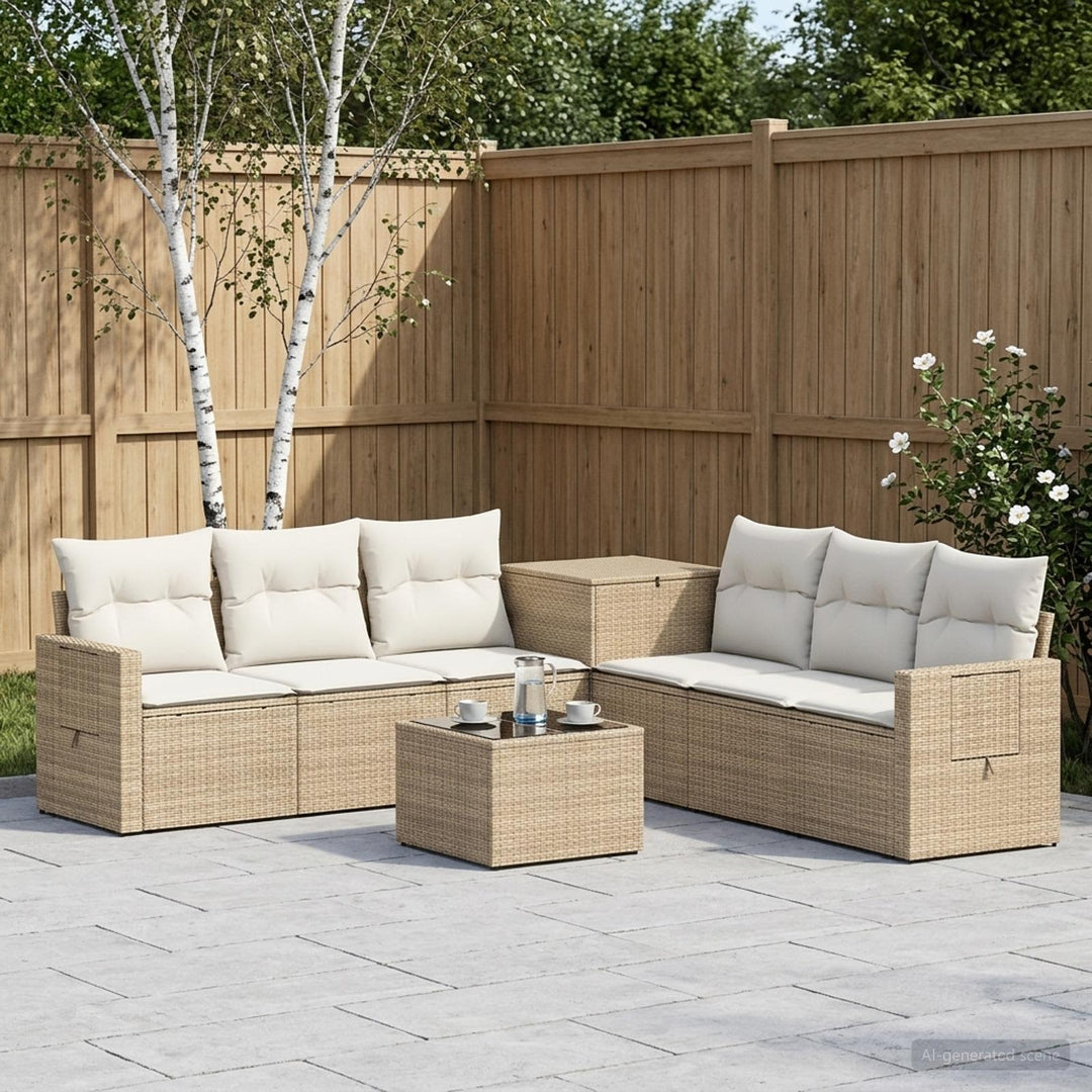 Sofa Sæt 8 stk. Beige og cremehvid Poly Rattan og Stål