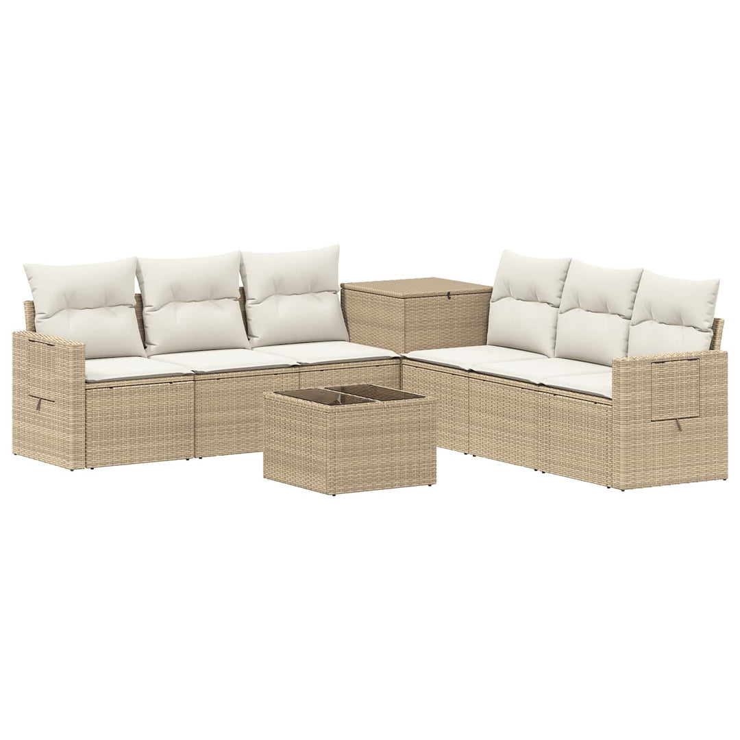 Sofa Sæt 8 stk. Beige og cremehvid Poly Rattan og Stål