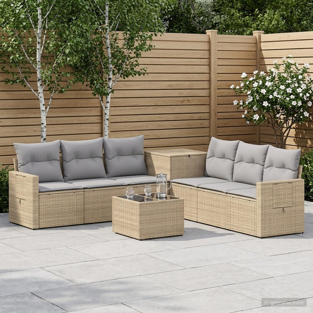 Sofa Sæt 8 stk. Beige og lys grå Poly Rattan og Stål
