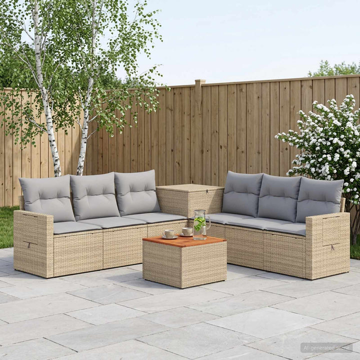 Sofa Sæt 8 stk. Beige og lys grå Poly Rattan og Stål