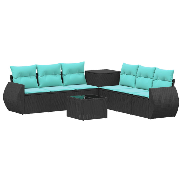 Sofa Sæt 8 stk. Sort og Blå Poly Rattan og Stål