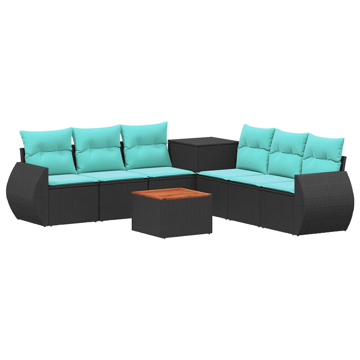 Sofa Sæt 8 stk. Sort og Blå Poly Rattan og Stål