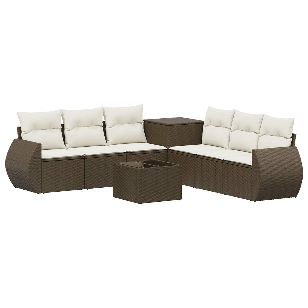 Sofa Sæt 8 stk. Brun og Creme Hvid Poly Rattan og Stål