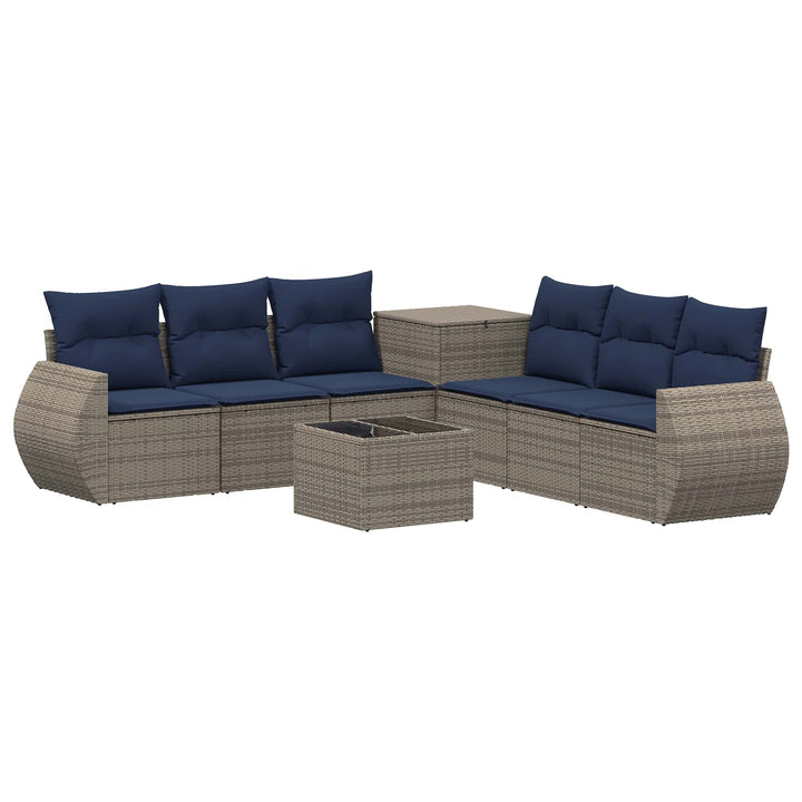 Sofa Sæt 8 stk. Grå og Marineblå Poly Rattan og Stål
