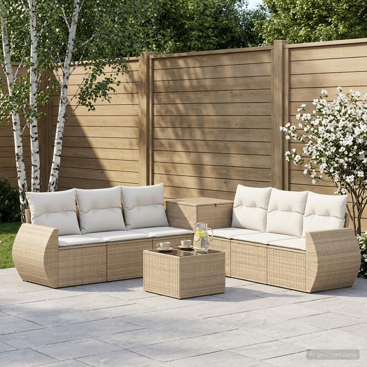 Sofa Sæt 8 stk. Beige og cremehvid Poly Rattan og Stål