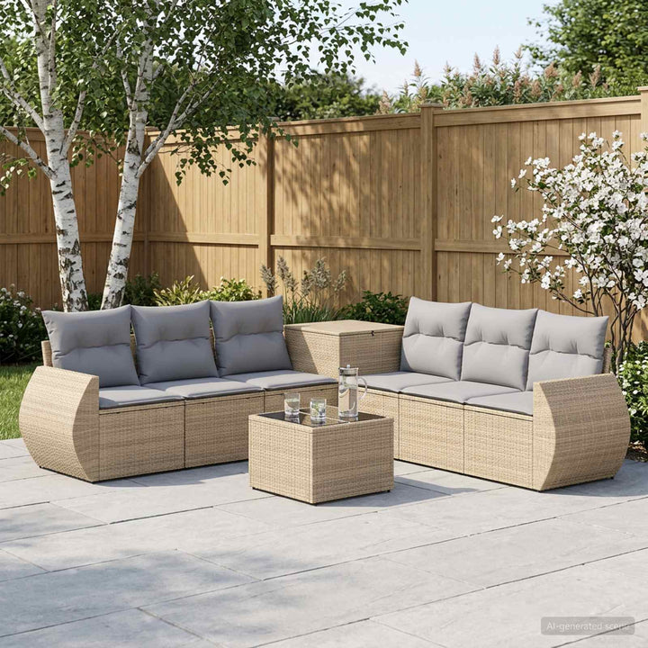 Sofa Sæt 8 stk. Beige og lys grå Poly Rattan og Stål