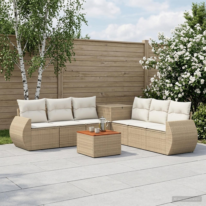 Sofa Sæt 8 stk. Beige og cremehvid Poly Rattan og Stål