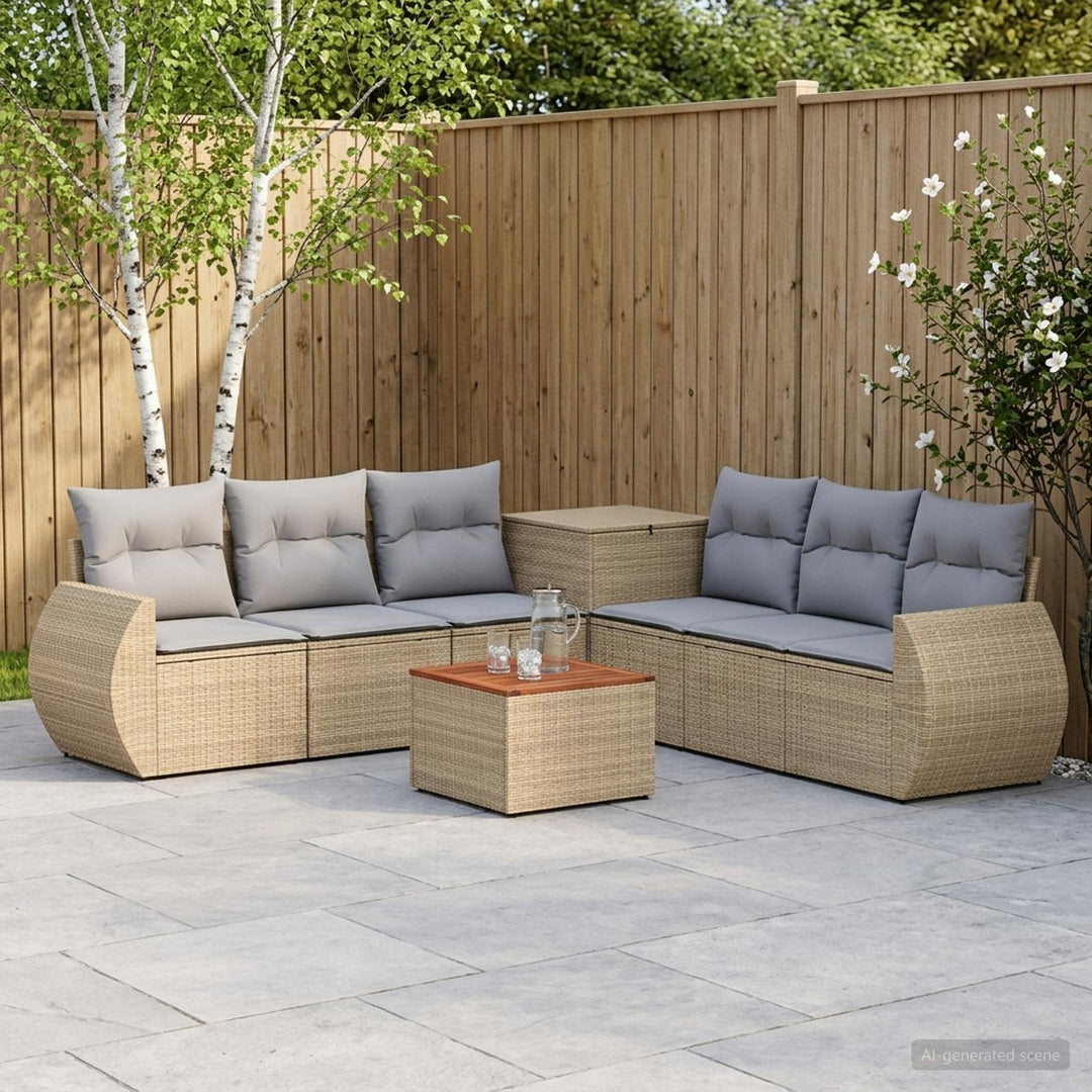 Sofa Sæt 8 stk. Beige og lys grå Poly Rattan og Stål