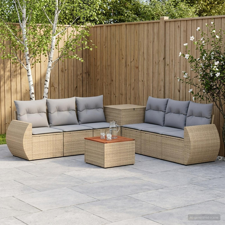 Sofa Sæt 8 stk. Beige og lys grå Poly Rattan og Stål