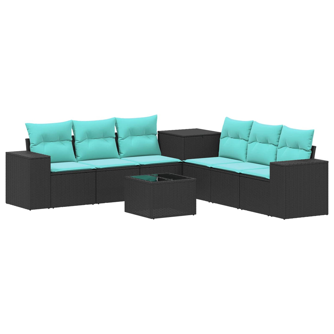 Sofa Sæt 8 stk. Sort og Blå Poly Rattan og Stål