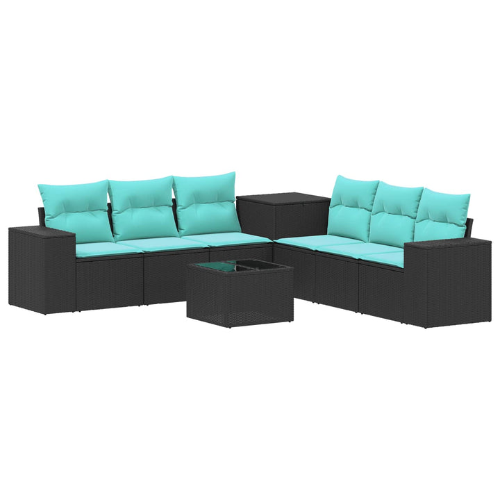 Sofa Sæt 8 stk. Sort og Blå Poly Rattan og Stål