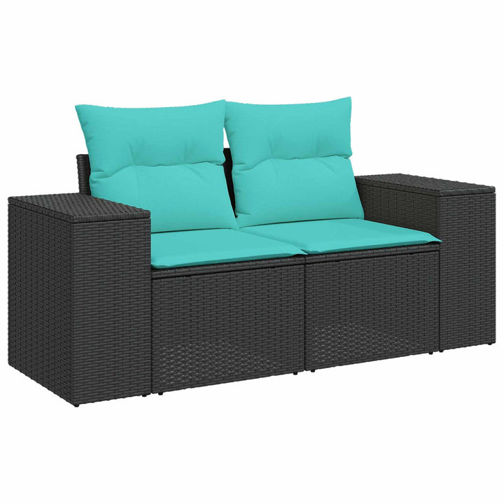 Sofa Sæt 8 stk. Sort og Blå Poly Rattan og Stål