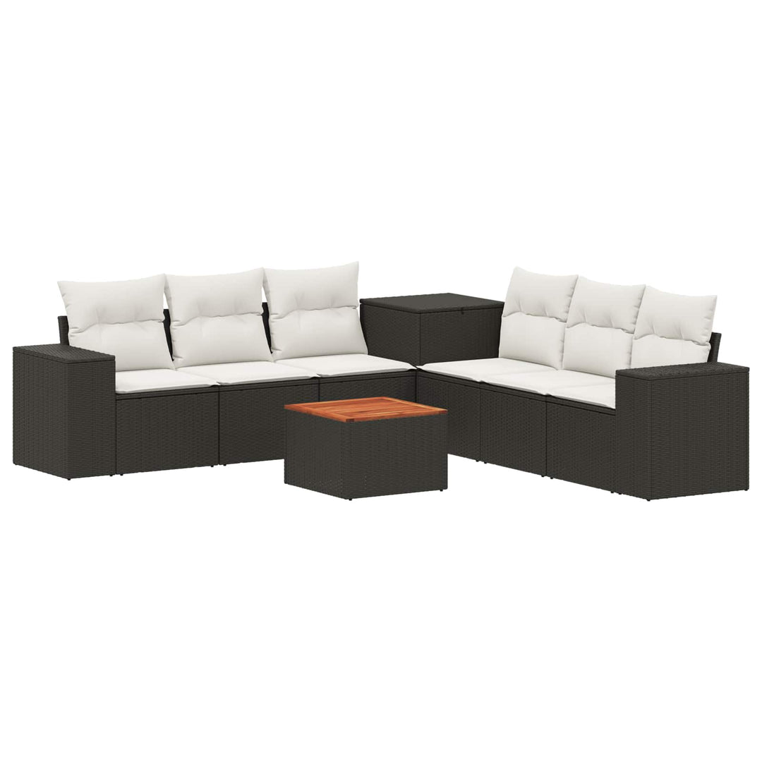 Sofa Sæt 8 stk. Sort og Cremehvid Poly Rattan og Stål