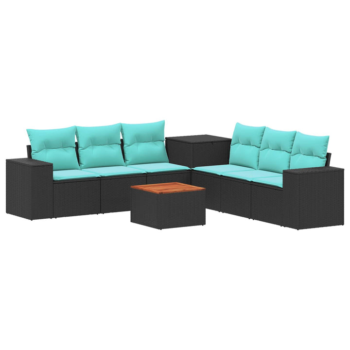 Sofa Sæt 8 stk. Sort og Blå Poly Rattan og Stål