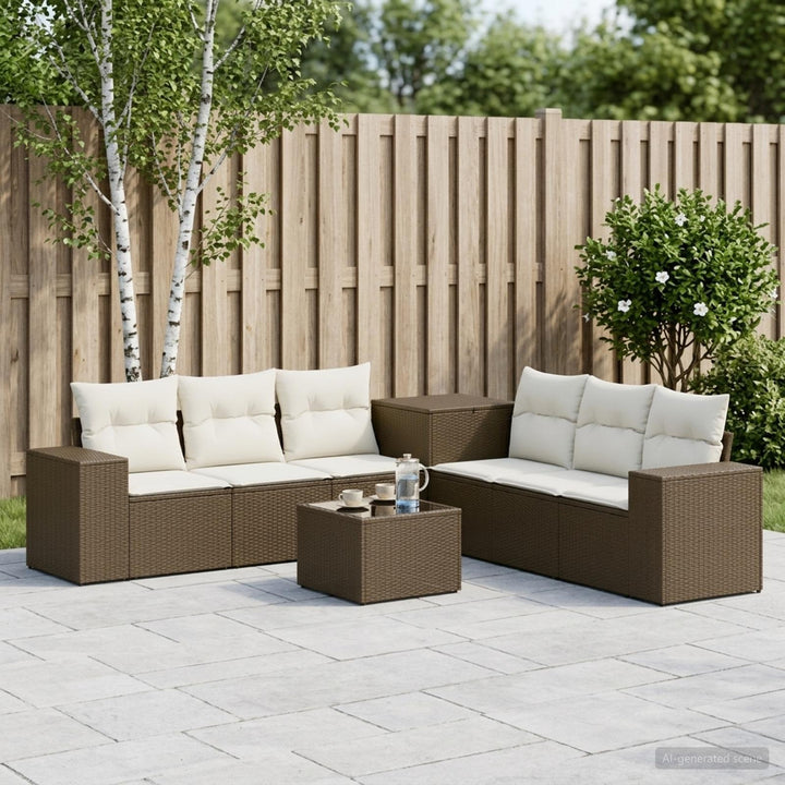 Sofa Sæt 8 stk. Brun og Creme Hvid Poly Rattan og Stål