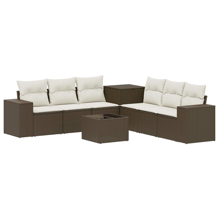 Sofa Sæt 8 stk. Brun og Creme Hvid Poly Rattan og Stål