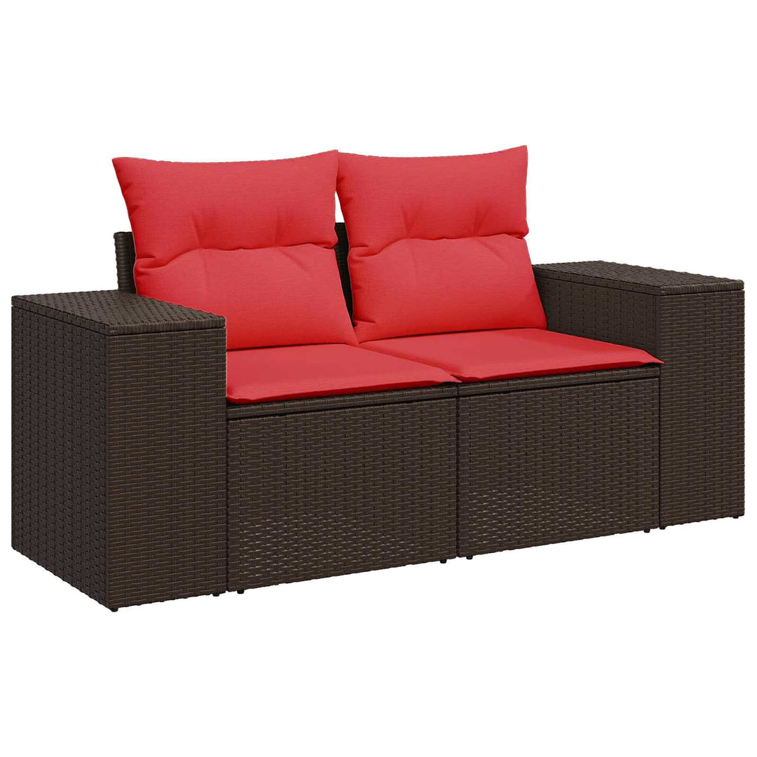 Sofa Sæt 8 stk. Brun og Rød Poly Rattan og Stål