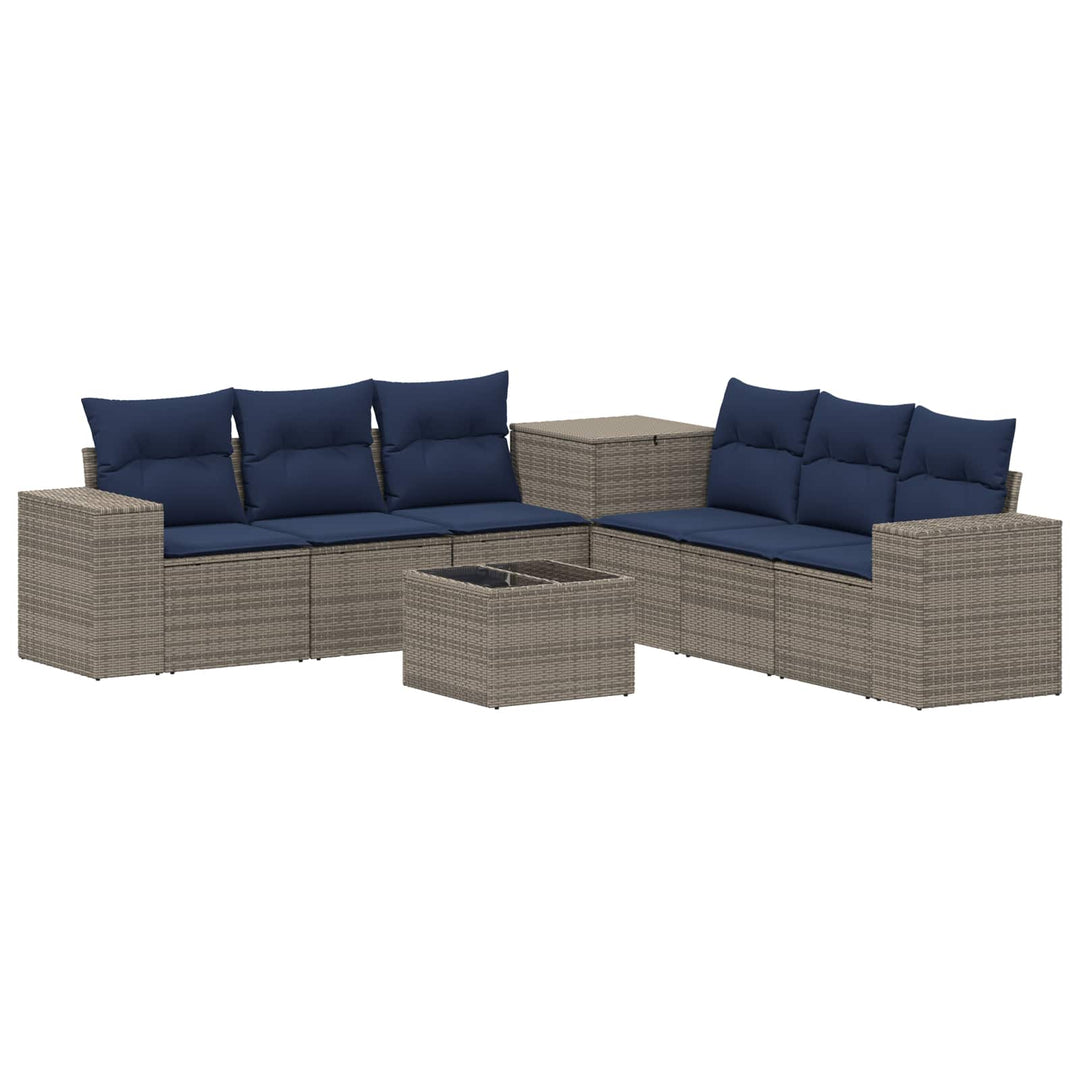 Sofa Sæt 8 stk. Grå og Marineblå Poly Rattan og Stål