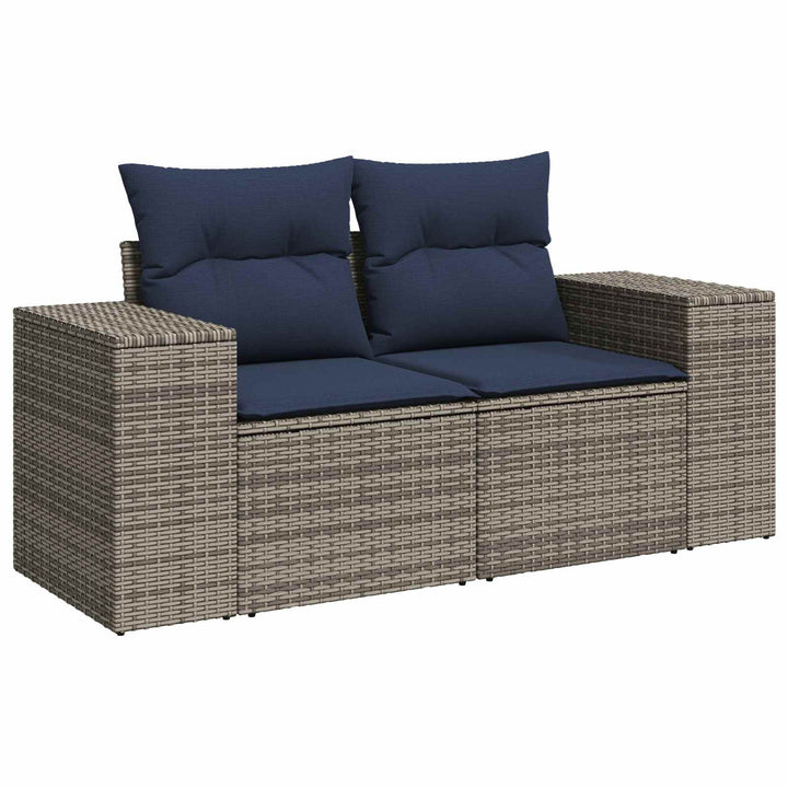 Sofa Sæt 8 stk. Grå og Marineblå Poly Rattan og Stål