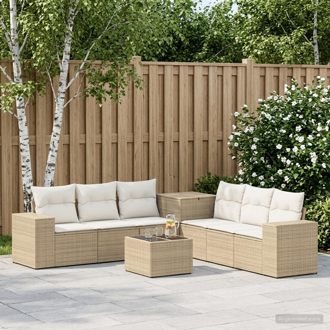 Sofa Sæt 8 stk. Beige og cremehvid Poly Rattan og Stål