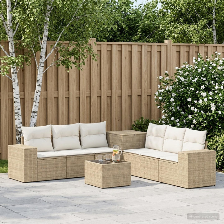Sofa Sæt 8 stk. Beige og cremehvid Poly Rattan og Stål
