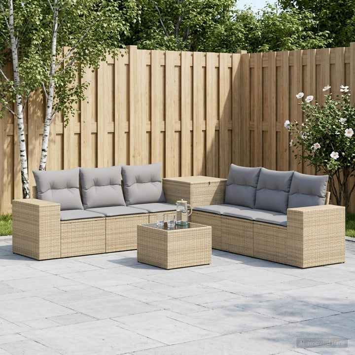 Sofa Sæt 8 stk. Beige og lys grå Poly Rattan og Stål