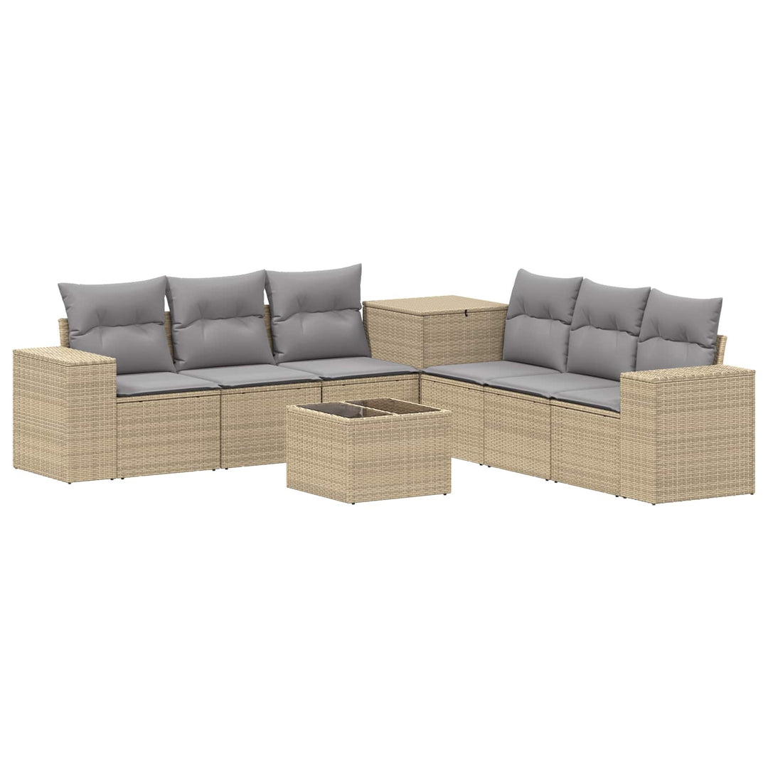 Sofa Sæt 8 stk. Beige og lys grå Poly Rattan og Stål