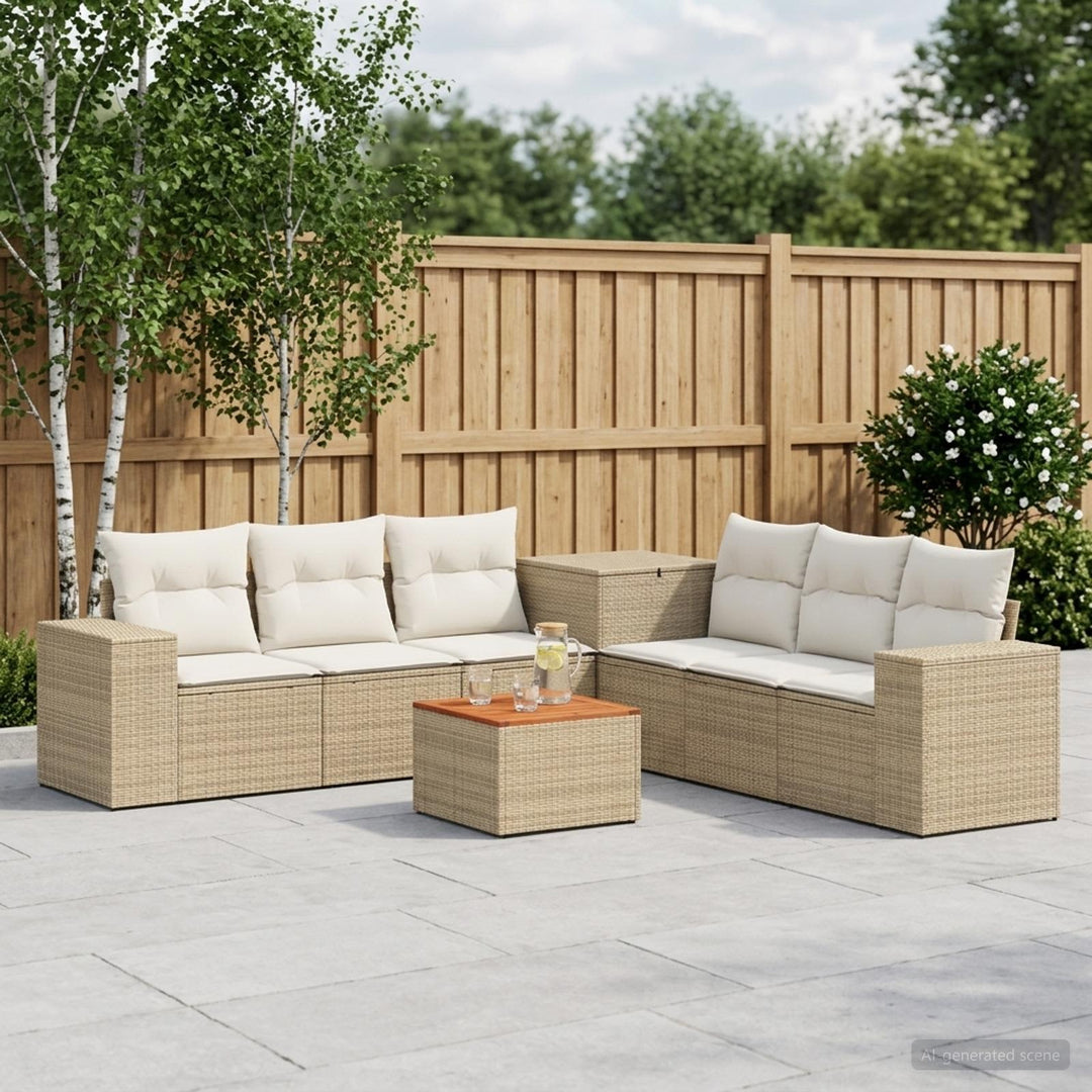 Sofa Sæt 8 stk. Beige og cremehvid Poly Rattan og Stål