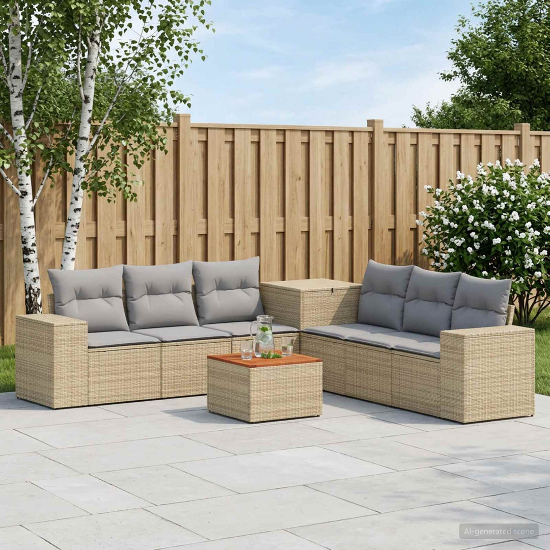 Sofa Sæt 8 stk. Beige og lys grå Poly Rattan og Stål