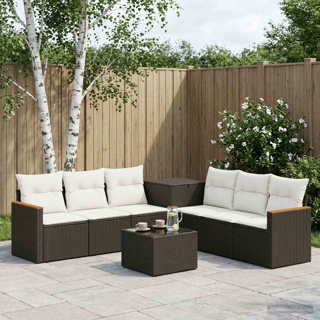 Sofa Sæt 8 stk. Sort og Cremehvid Poly Rattan og Stål