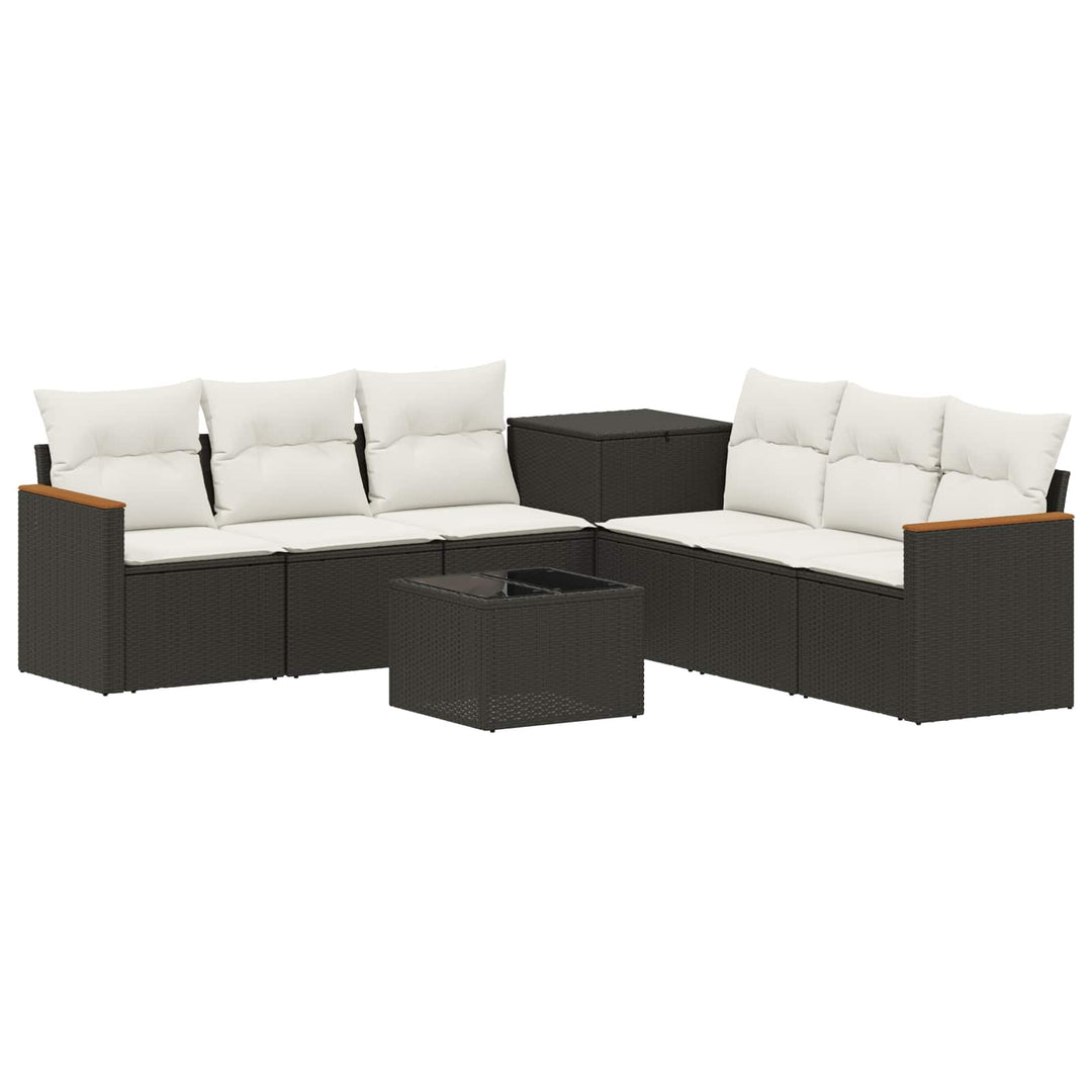 Sofa Sæt 8 stk. Sort og Cremehvid Poly Rattan og Stål