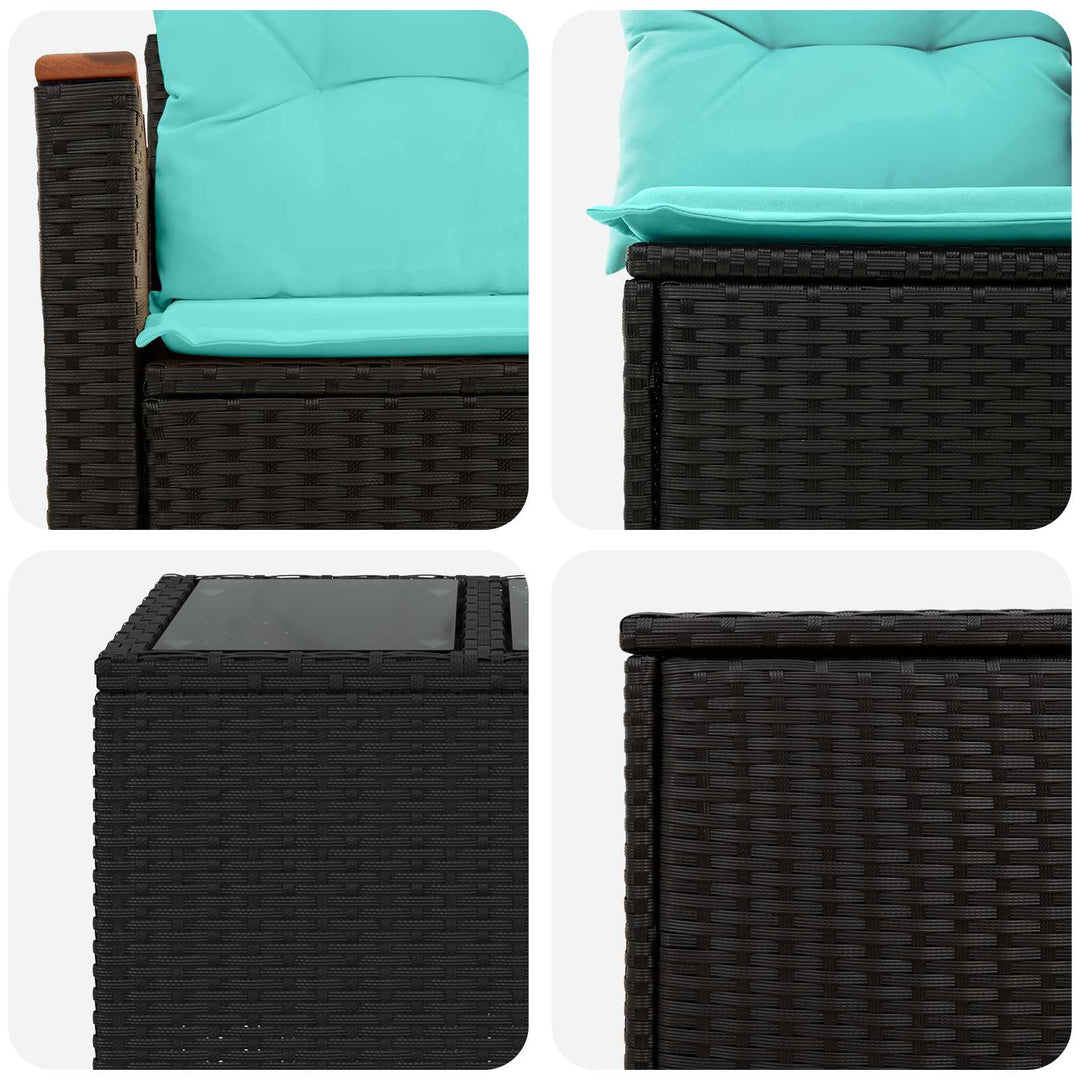 Sofa Sæt 8 stk. Sort og Blå Poly Rattan og Stål