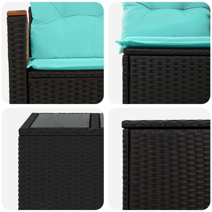 Sofa Sæt 8 stk. Sort og Blå Poly Rattan og Stål