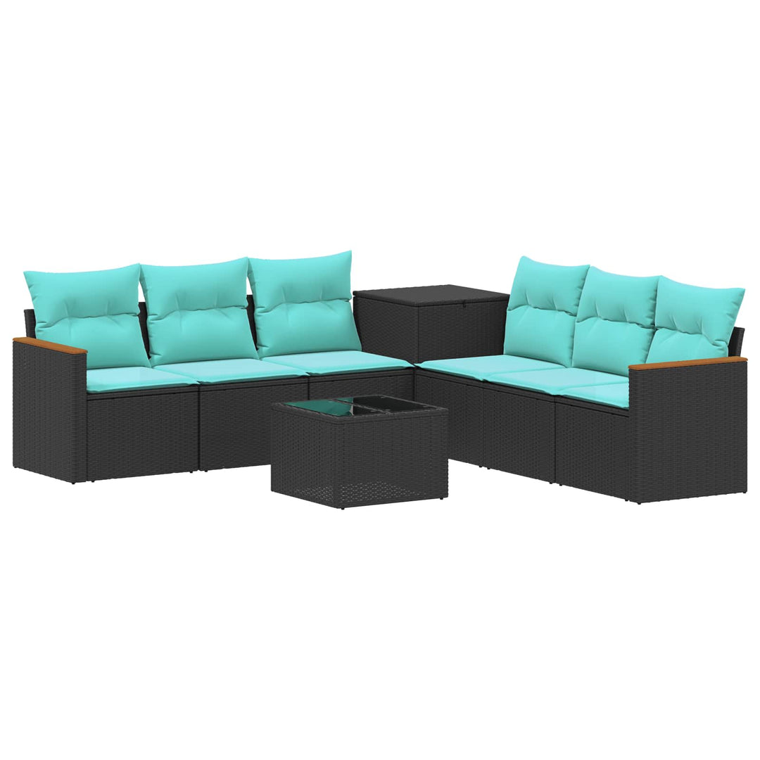 Sofa Sæt 8 stk. Sort og Blå Poly Rattan og Stål