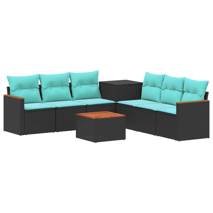 Sofa Sæt 8 stk. Sort og Blå Poly Rattan og Stål