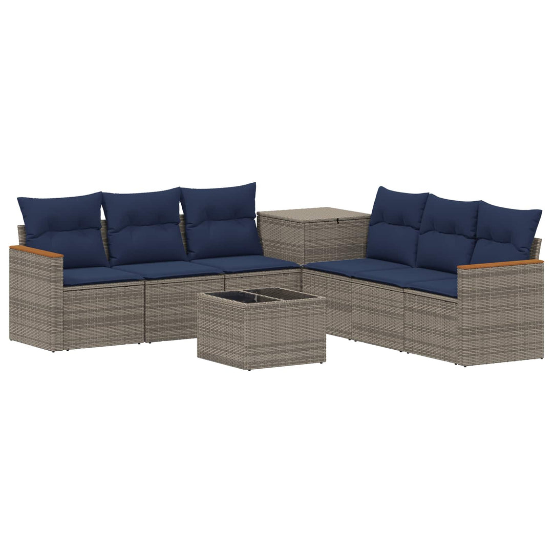 Sofa Sæt 8 stk. Grå og Marineblå Poly Rattan og Stål