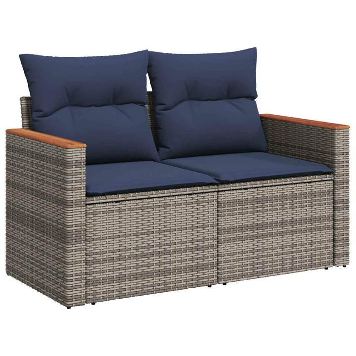Sofa Sæt 8 stk. Grå og Marineblå Poly Rattan og Stål