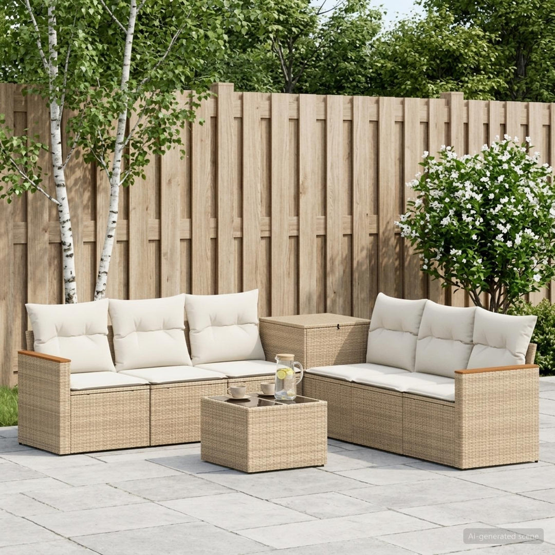 Sofa Sæt 8 stk. Beige og cremehvid Poly Rattan og Stål
