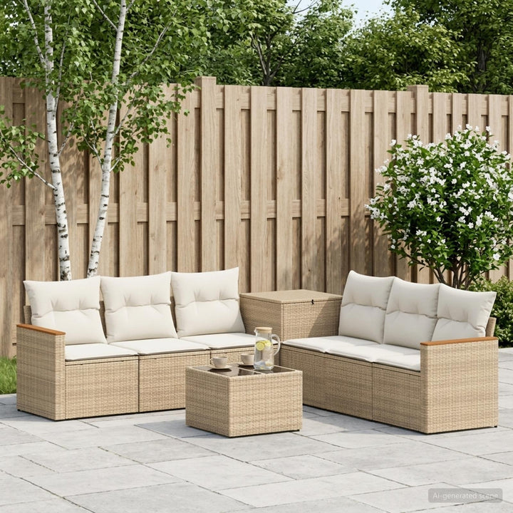 Sofa Sæt 8 stk. Beige og cremehvid Poly Rattan og Stål