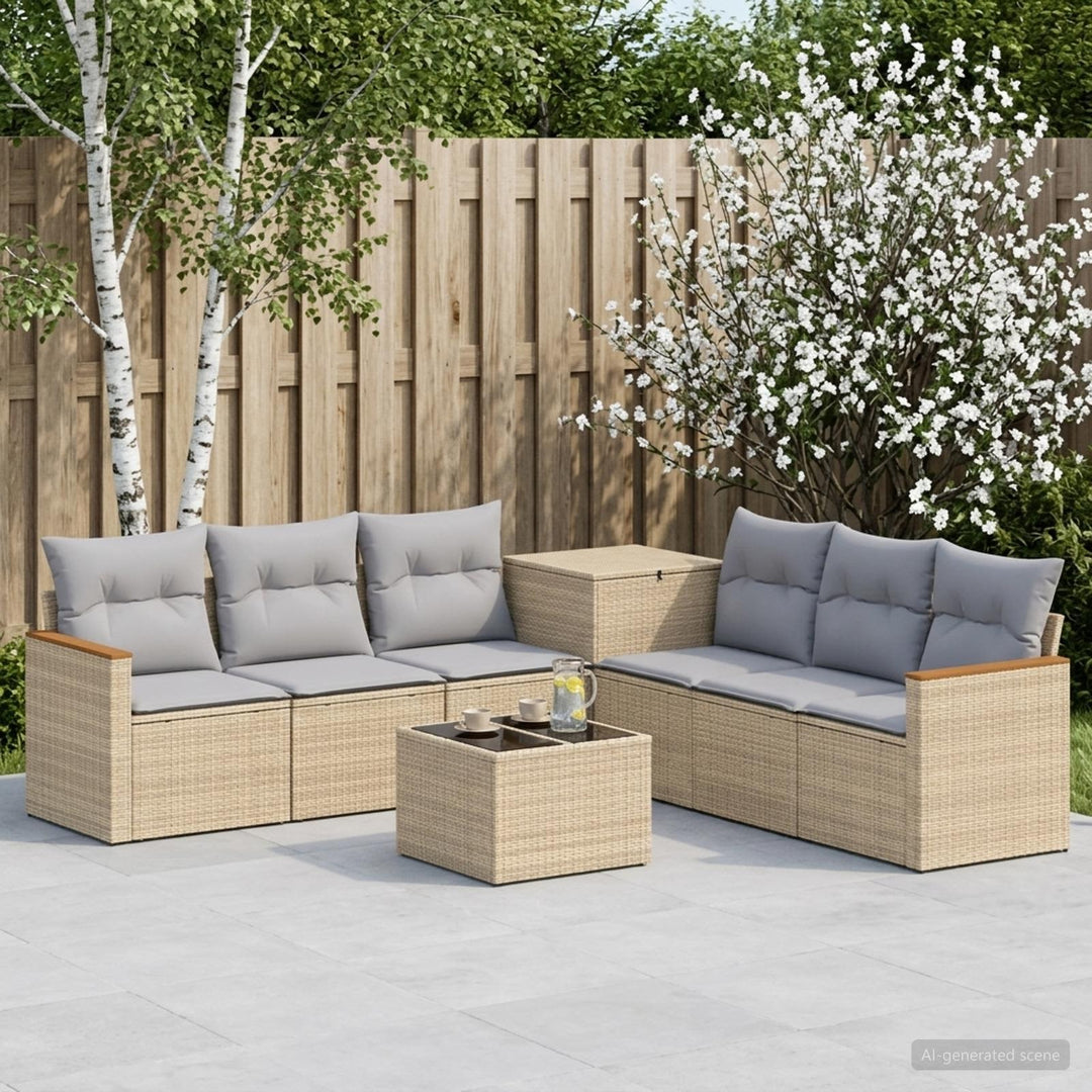 Sofa Sæt 8 stk. Beige og lys grå Poly Rattan og Stål