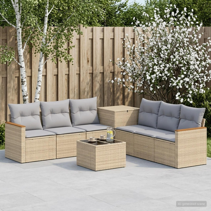 Sofa Sæt 8 stk. Beige og lys grå Poly Rattan og Stål