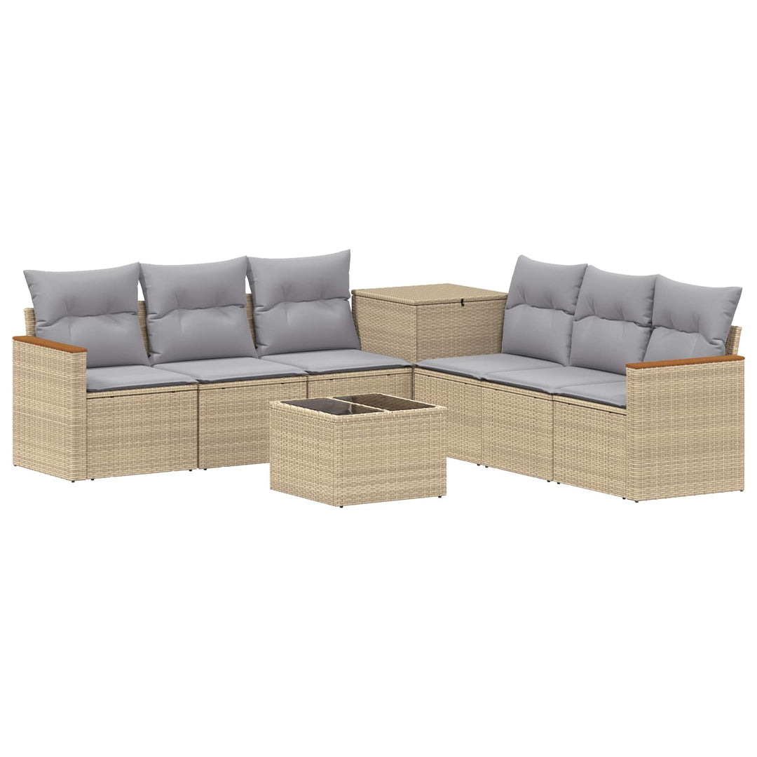 Sofa Sæt 8 stk. Beige og lys grå Poly Rattan og Stål
