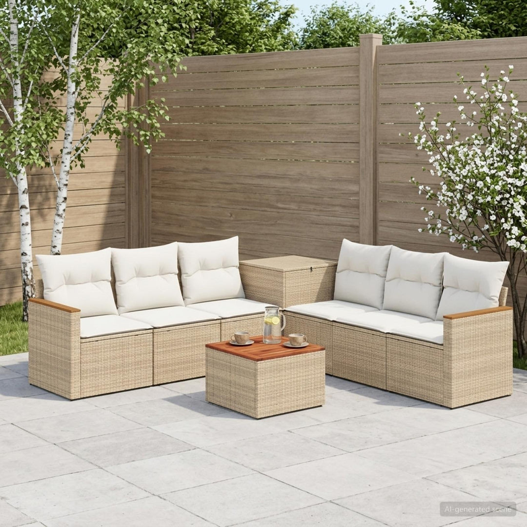 Sofa Sæt 8 stk. Beige og cremehvid Poly Rattan og Stål