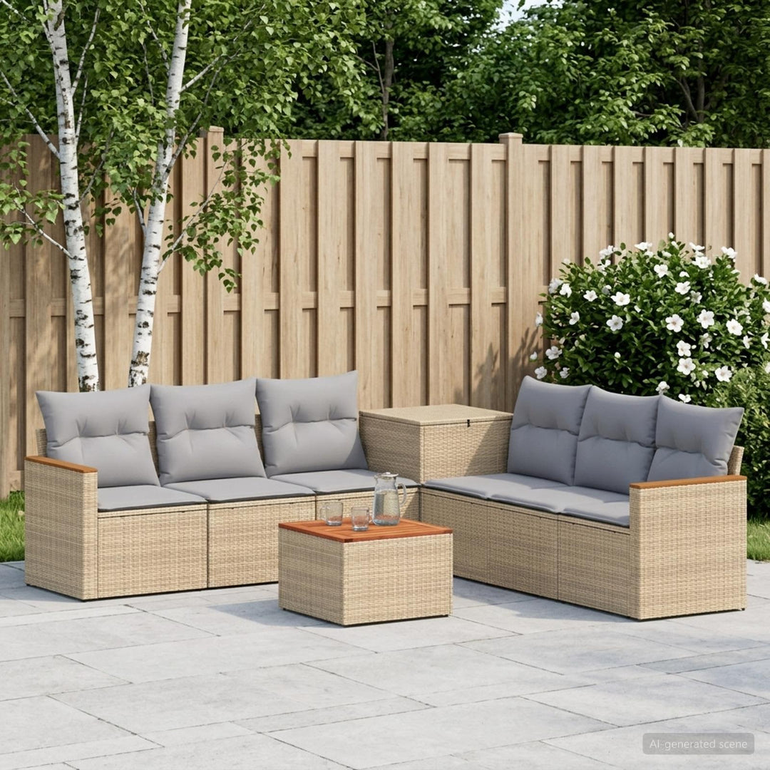 Sofa Sæt 8 stk. Beige og lys grå Poly Rattan og Stål