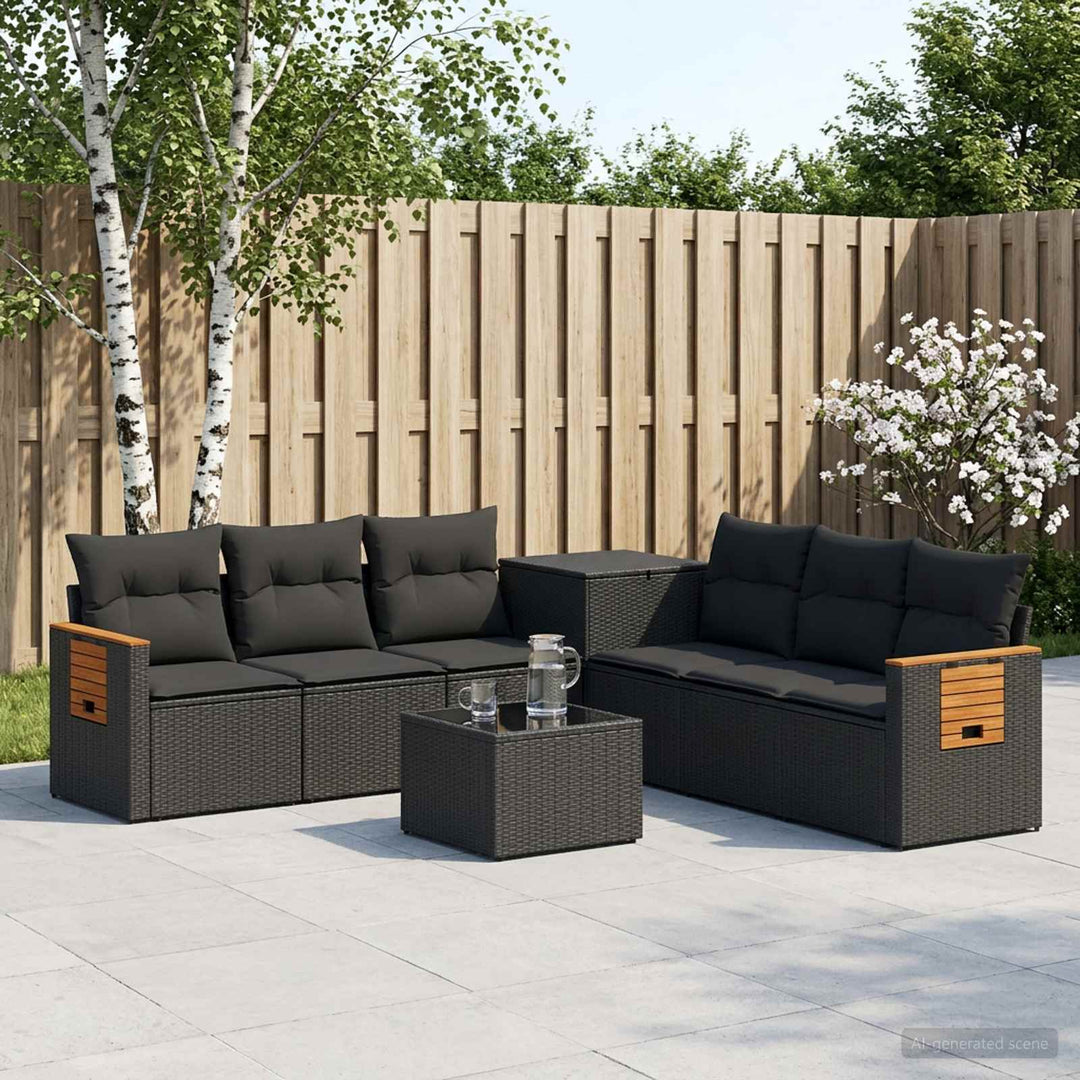 Sofa Sæt 8 stk. Sort Poly Rattan og Stål