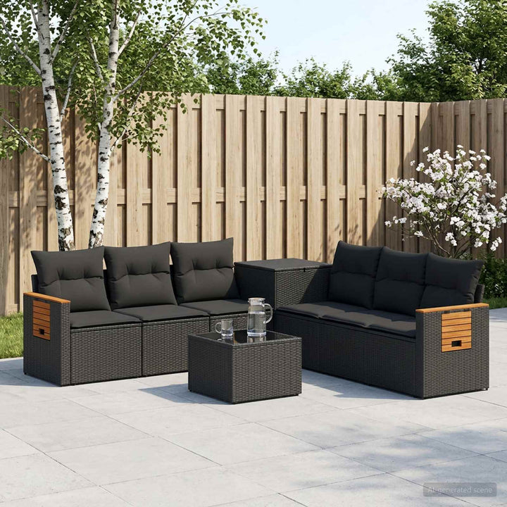 Sofa Sæt 8 stk. Sort Poly Rattan og Stål